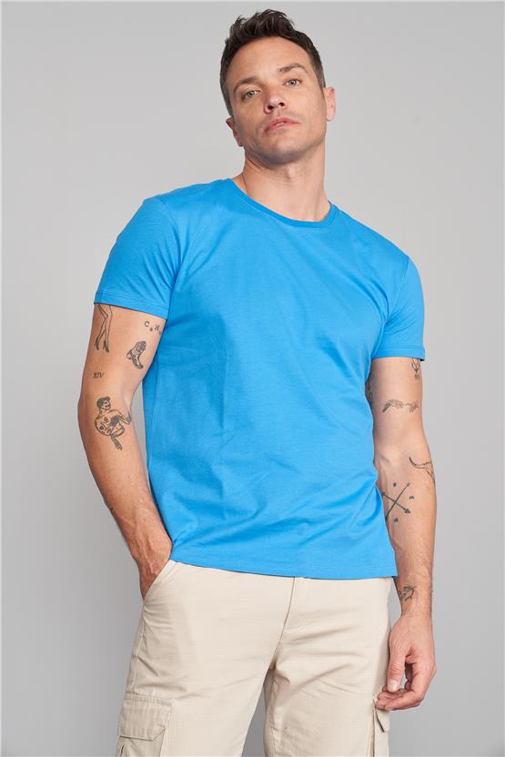 Çetinkaya Mentality 2772 Erkek Bisiklet Yaka Basic T-Shirt Kobalt