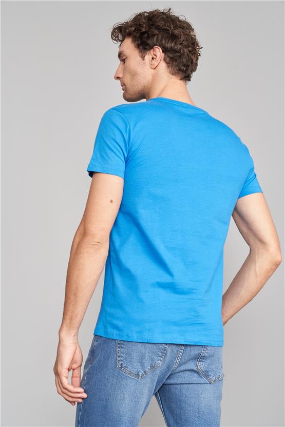 Çetinkaya Mentality 2772 Erkek V Yaka Basic T-Shirt Kobalt