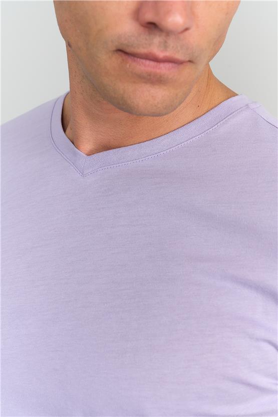 Çetinkaya Mentality 2772 Erkek V Yaka Basic T-Shirt Açık Lila