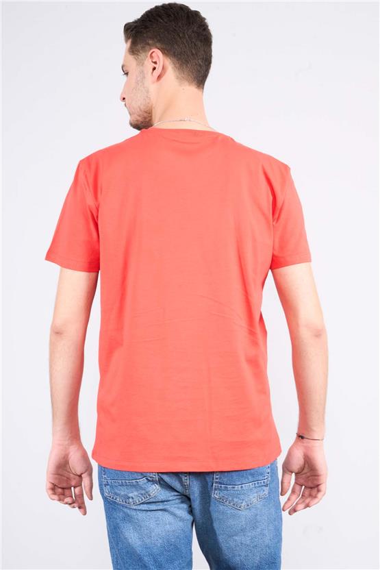 Çetinkaya Mentality 2772 V Yaka Penye Slim Fit Nar Çiçeği T-shırt