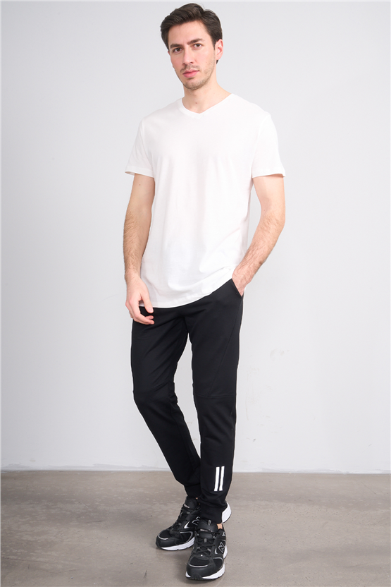 Çetinkaya Mentality 2772 V Yaka Slimfit Basic T-shirt Krem