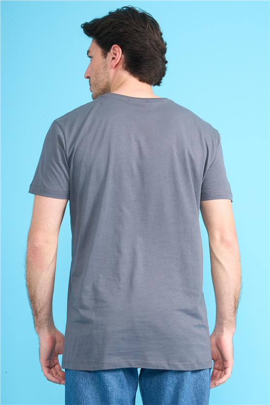 Çetinkaya Mentality 2772 V Yaka Slimfit Basic T-shirt Düz Koyu Gri