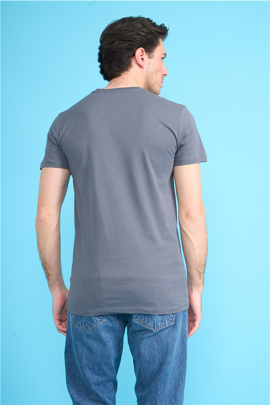 Çetinkaya Mentality 2772 V Yaka Slimfit Basic T-shirt Düz Koyu Gri