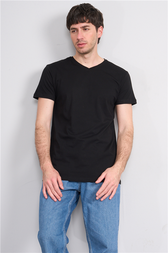 Çetinkaya Mentality 2772 V Yaka Slimfit Basic T-shirt Siyah