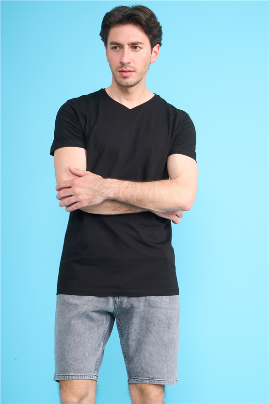 Çetinkaya Mentality 2772 V Yaka Slimfit Basic T-shirt Siyah