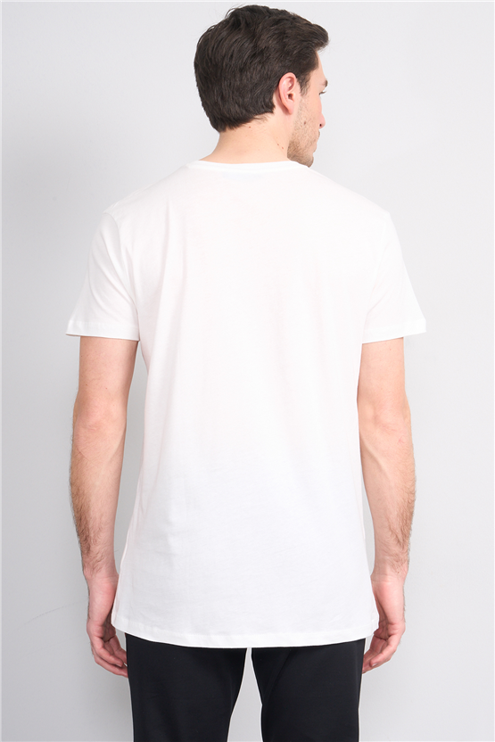 Çetinkaya Mentality 2772 V Yaka Slimfit Basic T-shirt Krem