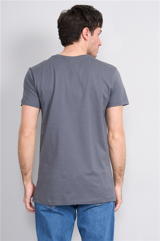 Çetinkaya Mentality 2772 V Yaka Slimfit Basic T-shirt Düz Koyu Gri