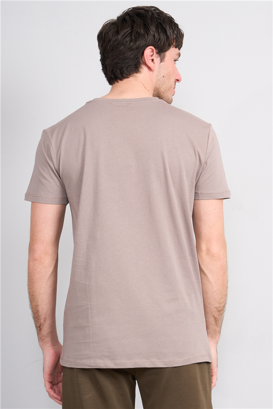 Çetinkaya Mentality 2772 V Yaka Slimfit Basic T-shirt Koyu Vizon