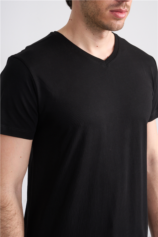 Çetinkaya Mentality 2772 V Yaka Slimfit Basic T-shirt Siyah