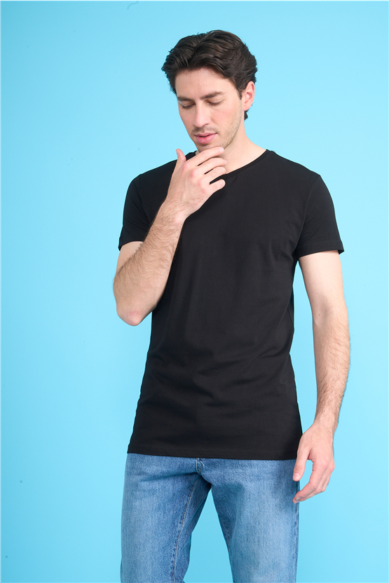 Çetinkaya Mentality 2772 V Yaka Slimfit Basic T-shirt Siyah