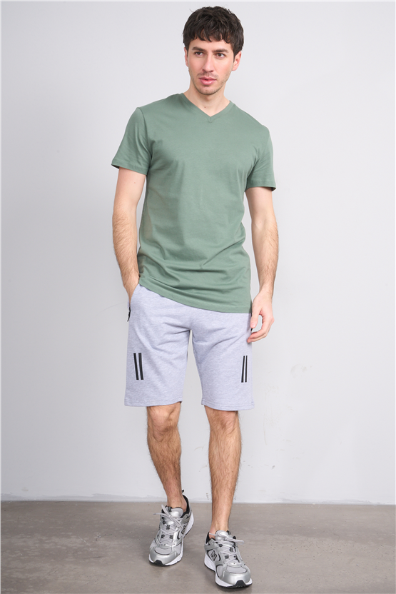Çetinkaya Mentality 2772 V Yaka Slimfit Basic T-shirt Haki