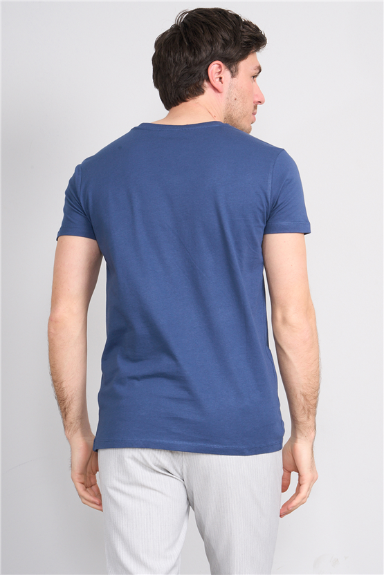 Çetinkaya Mentality 2772 V Yaka Slimfit Basic T-shirt İndigo