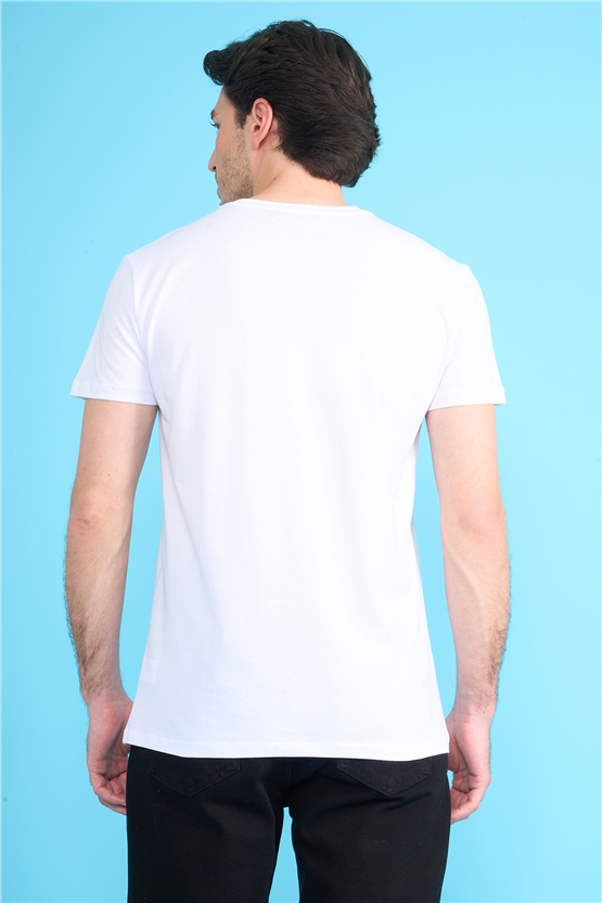 Çetinkaya Mentality 2772 V Yaka Slimfit Basic T-shirt Beyaz