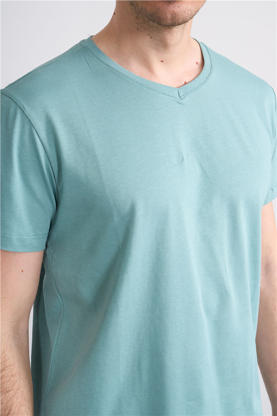 Çetinkaya Mentality 2772 V Yaka Slimfit Basic T-shirt Açık Petrol