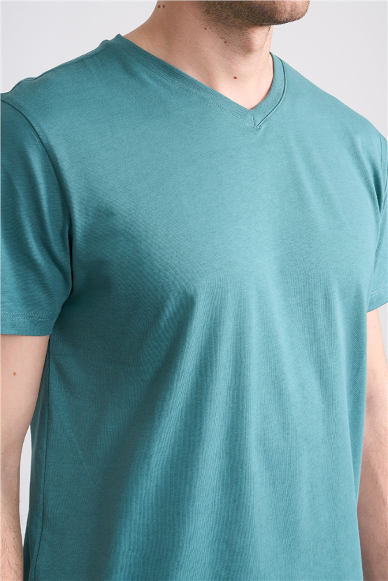 Çetinkaya Mentality 2772 V Yaka Slimfit Basic T-shirt Petrol