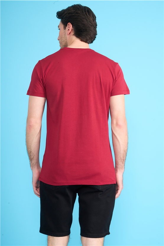 Çetinkaya Mentality 2772 V Yaka Slimfit Basic T-shirt Bordo