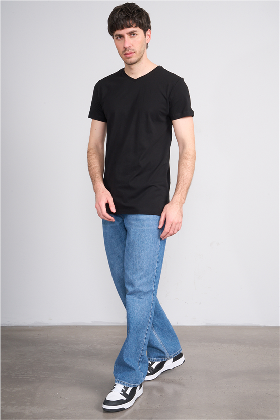 Çetinkaya Mentality 2772 V Yaka Slimfit Basic T-shirt Siyah