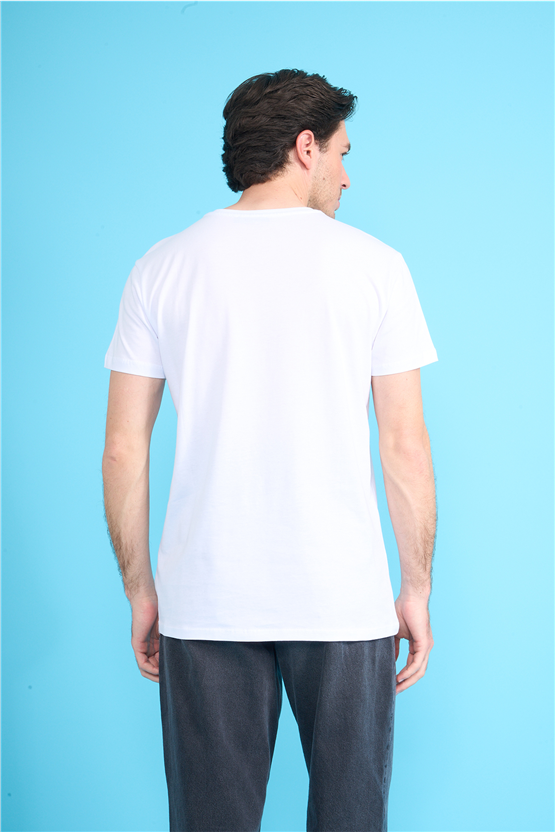 Çetinkaya Mentality 2772 V Yaka Slimfit Basic T-shirt Beyaz