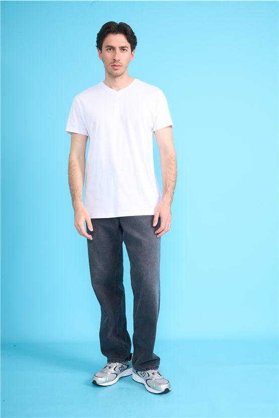 Çetinkaya Mentality 2772 V Yaka Slimfit Basic T-shirt Beyaz