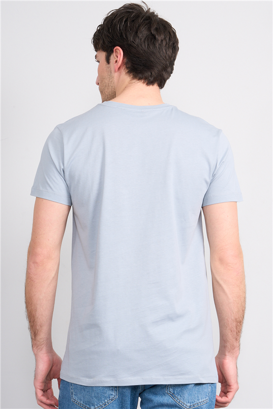Çetinkaya Mentality 2772 V Yaka Slimfit Basic T-shirt Düz Açık Gri
