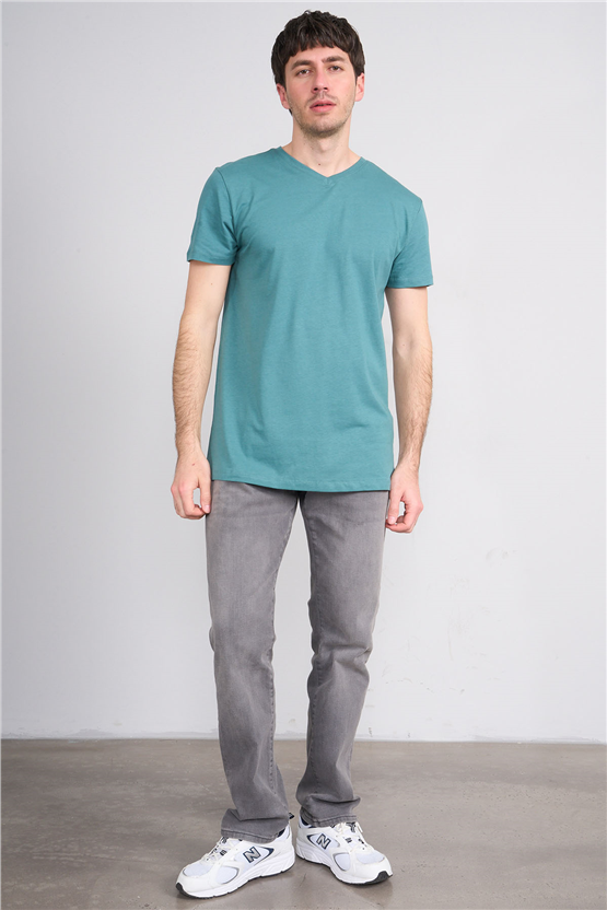Çetinkaya Mentality 2772 V Yaka Slimfit Basic T-shirt Petrol
