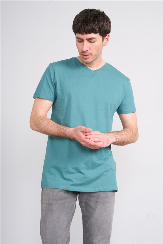 Çetinkaya Mentality 2772 V Yaka Slimfit Basic T-shirt Petrol