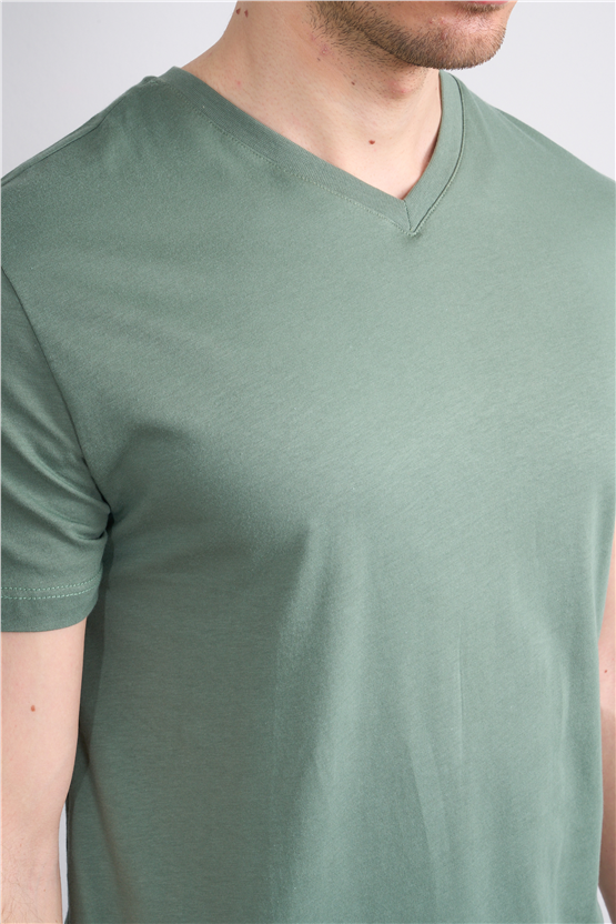 Çetinkaya Mentality 2772 V Yaka Slimfit Basic T-shirt Haki