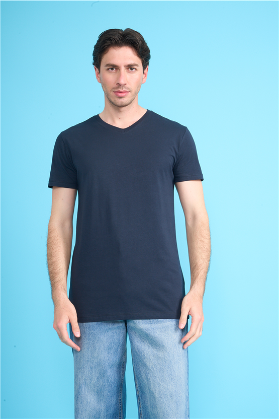 Çetinkaya Mentality 2772 V Yaka Slimfit Basic T-shirt Lacivert