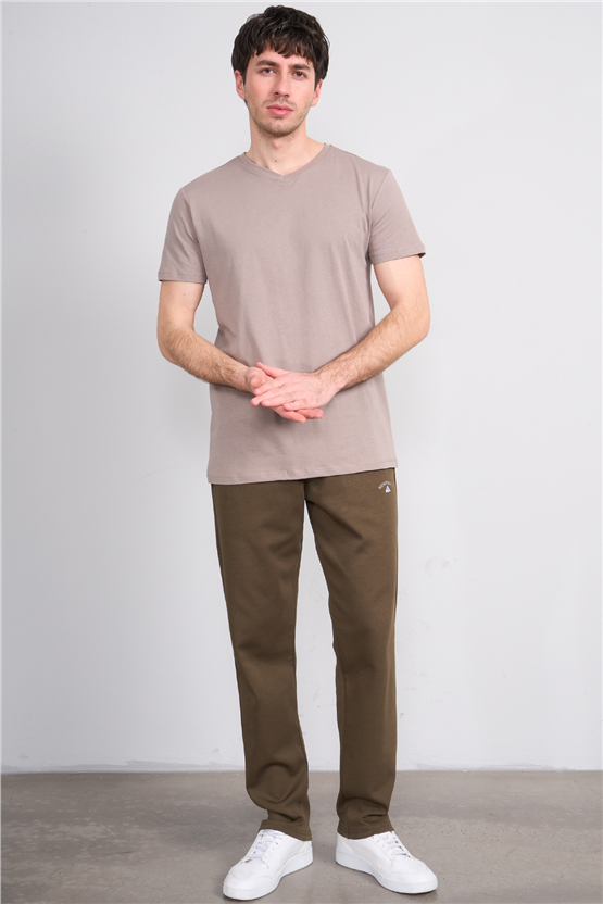 Çetinkaya Mentality 2772 V Yaka Slimfit Basic T-shirt Koyu Vizon