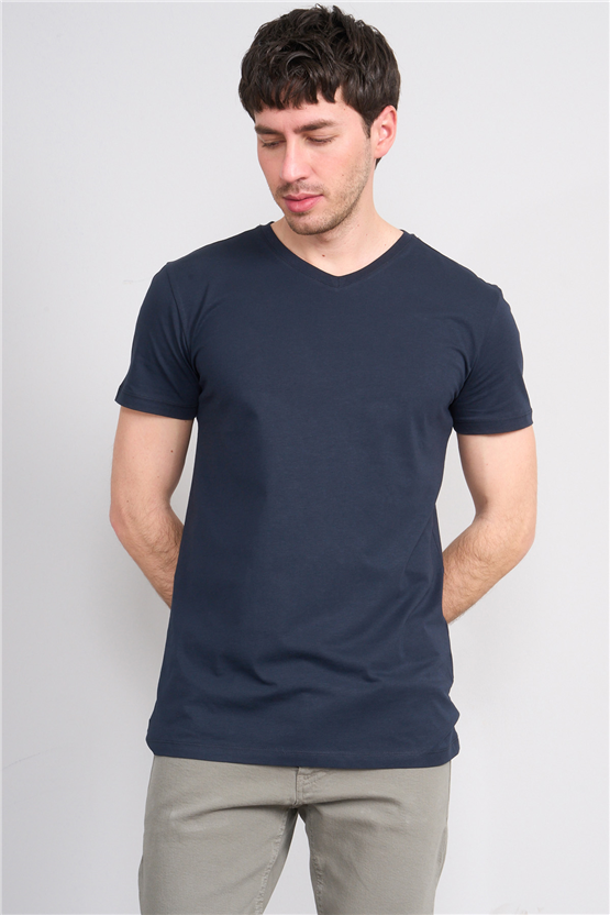 Çetinkaya Mentality 2772 V Yaka Slimfit Basic T-shirt Lacivert