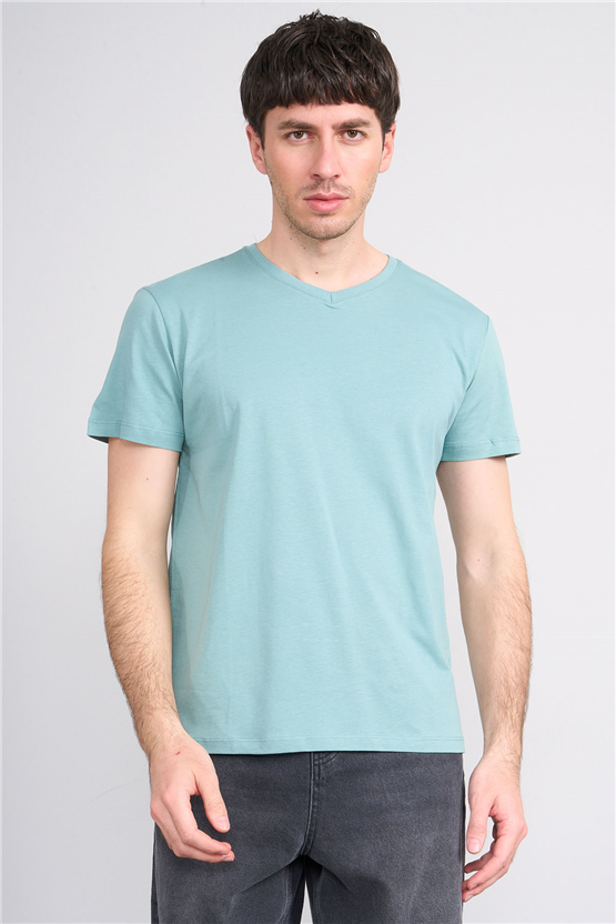 Çetinkaya Mentality 2772 V Yaka Slimfit Basic T-shirt Açık Petrol