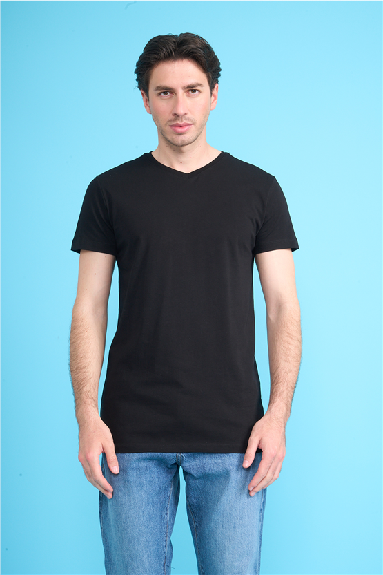 Çetinkaya Mentality 2772 V Yaka Slimfit Basic T-shirt Siyah