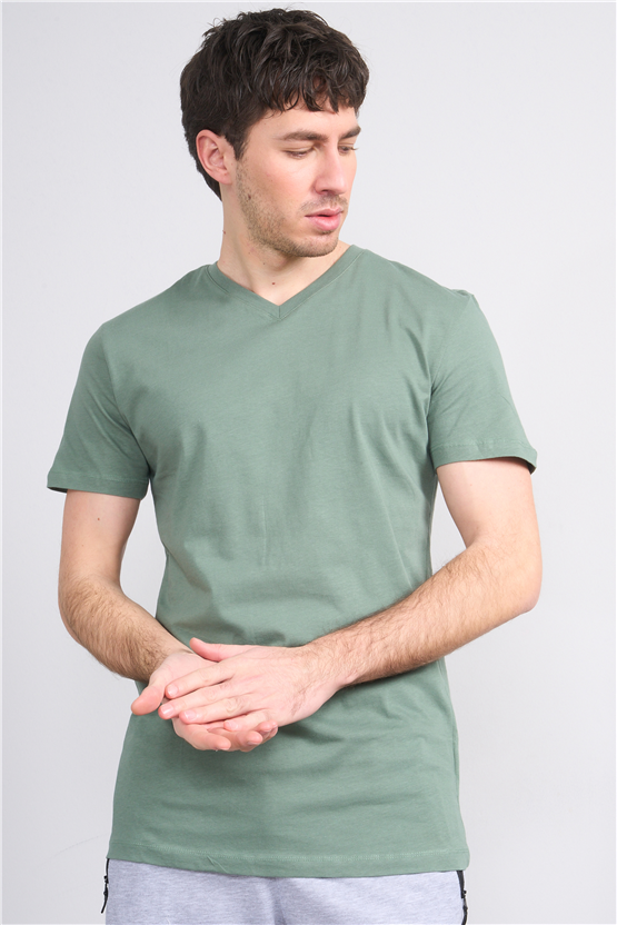 Çetinkaya Mentality 2772 V Yaka Slimfit Basic T-shirt Haki