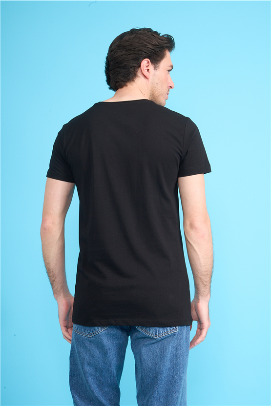 Çetinkaya Mentality 2772 V Yaka Slimfit Basic T-shirt Siyah