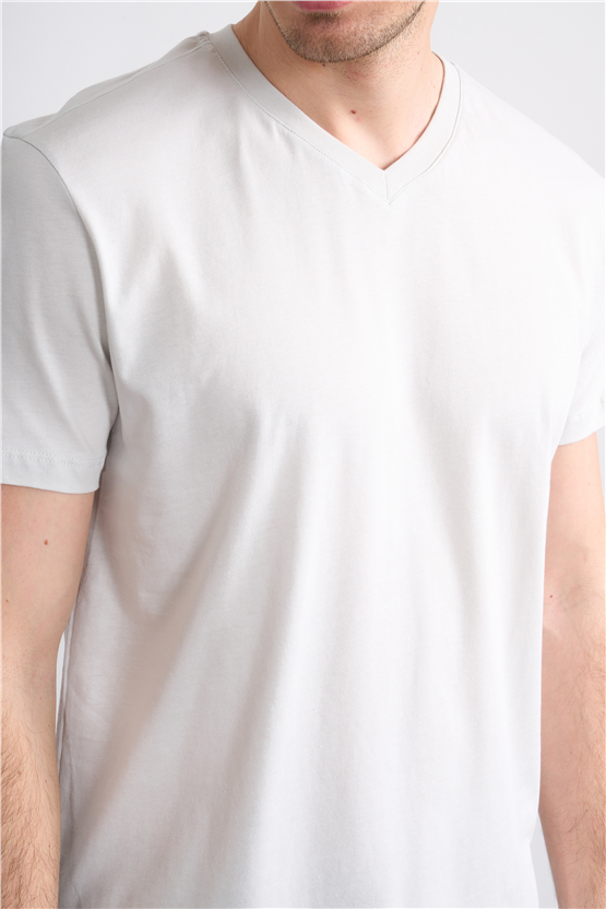 Çetinkaya Mentality 2772 V Yaka Slimfit Basic T-shirt Taş