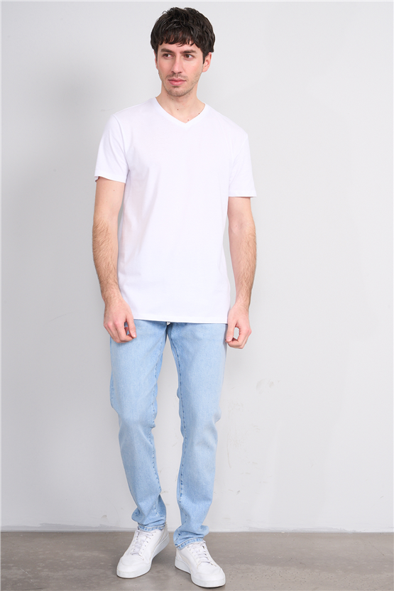 Çetinkaya Mentality 2772 V Yaka Slimfit Basic T-shirt Beyaz
