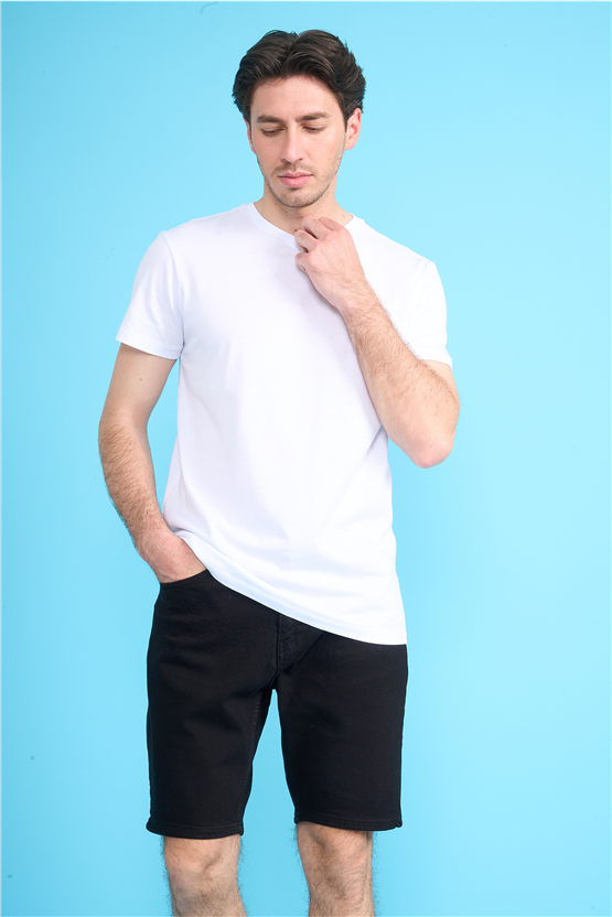 Çetinkaya Mentality 2772 V Yaka Slimfit Basic T-shirt Beyaz