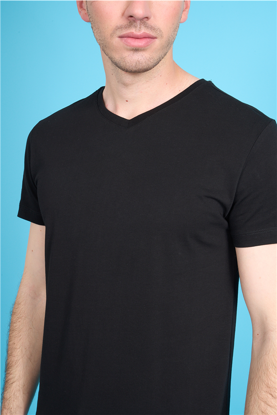 Çetinkaya Mentality 2772 V Yaka Slimfit Basic T-shirt Siyah