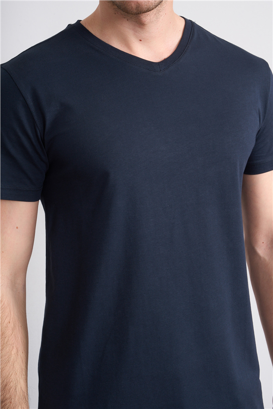 Çetinkaya Mentality 2772 V Yaka Slimfit Basic T-shirt Lacivert