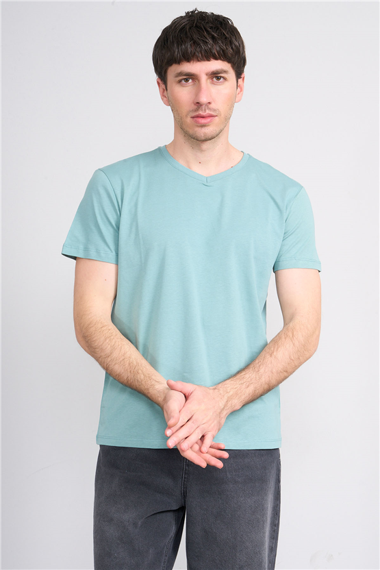 Çetinkaya Mentality 2772 V Yaka Slimfit Basic T-shirt Açık Petrol