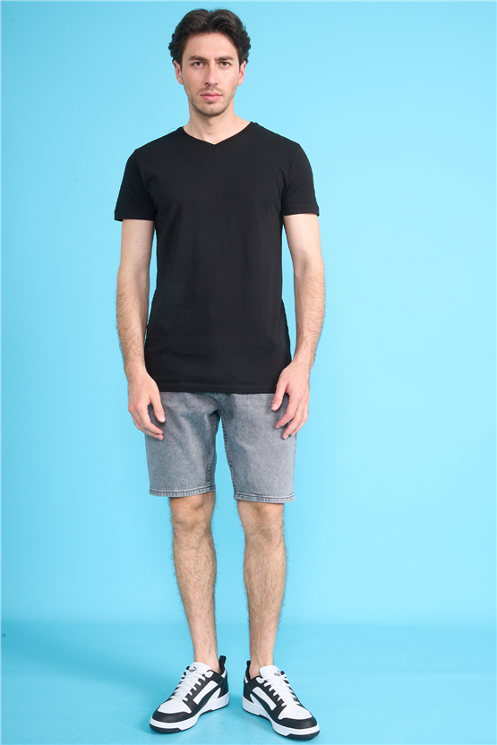 Çetinkaya Mentality 2772 V Yaka Slimfit Basic T-shirt Siyah