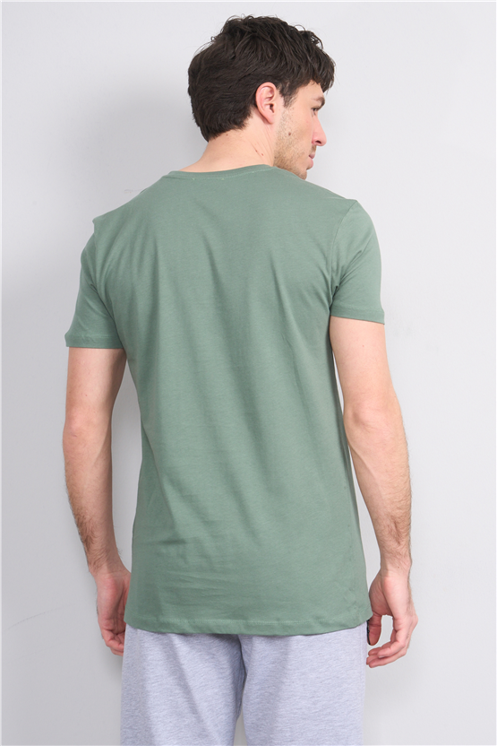 Çetinkaya Mentality 2772 V Yaka Slimfit Basic T-shirt Haki