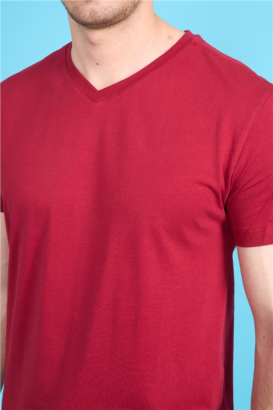 Çetinkaya Mentality 2772 V Yaka Slimfit Basic T-shirt Bordo