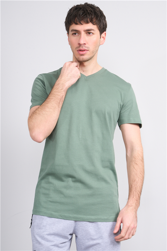 Çetinkaya Mentality 2772 V Yaka Slimfit Basic T-shirt Haki