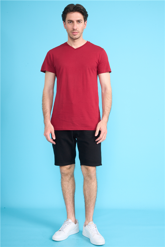 Çetinkaya Mentality 2772 V Yaka Slimfit Basic T-shirt Bordo