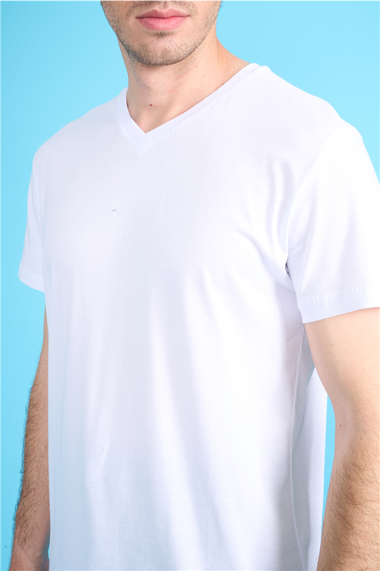 Çetinkaya Mentality 2772 V Yaka Slimfit Basic T-shirt Beyaz