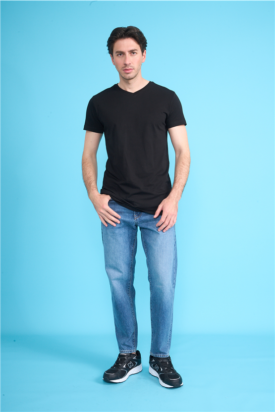 Çetinkaya Mentality 2772 V Yaka Slimfit Basic T-shirt Siyah