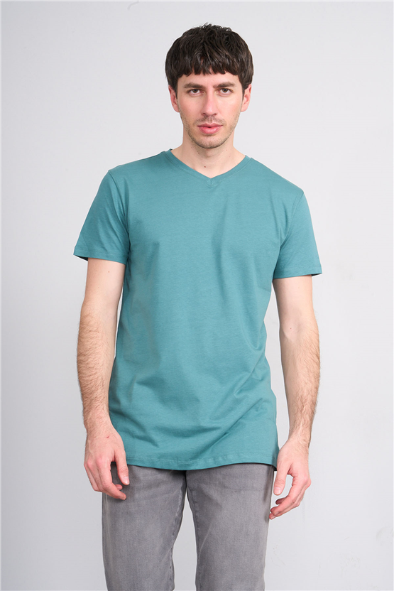 Çetinkaya Mentality 2772 V Yaka Slimfit Basic T-shirt Petrol