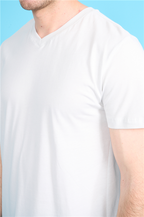 Çetinkaya Mentality 2772 V Yaka Slimfit Basic T-shirt Taş