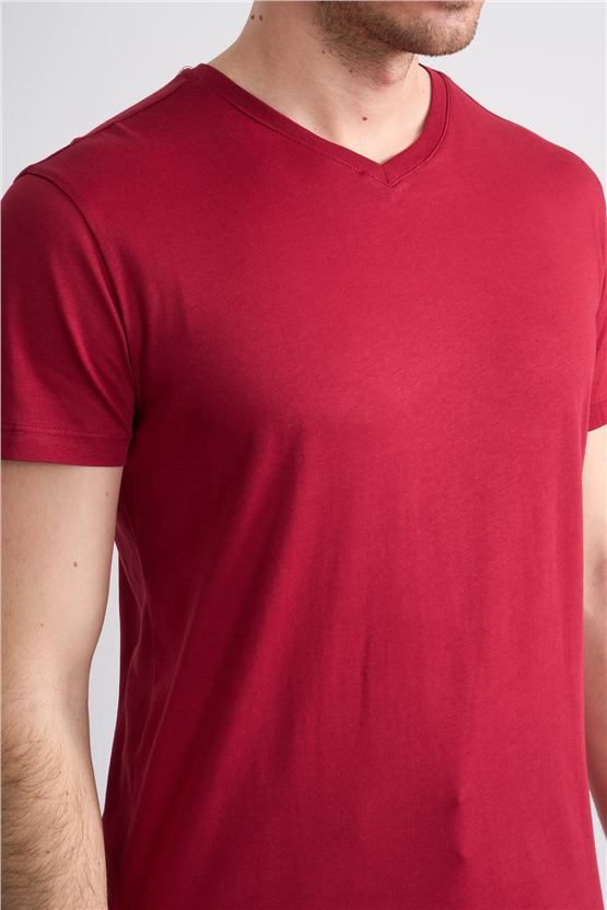 Çetinkaya Mentality 2772 V Yaka Slimfit Basic T-shirt Bordo